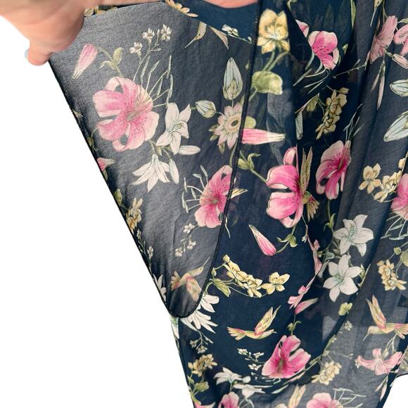 Fotia Sheer Kimono Cardigan Womens‎ L Blue Pink Floral Casual Beach Spring Layer - Picture 3 of 9